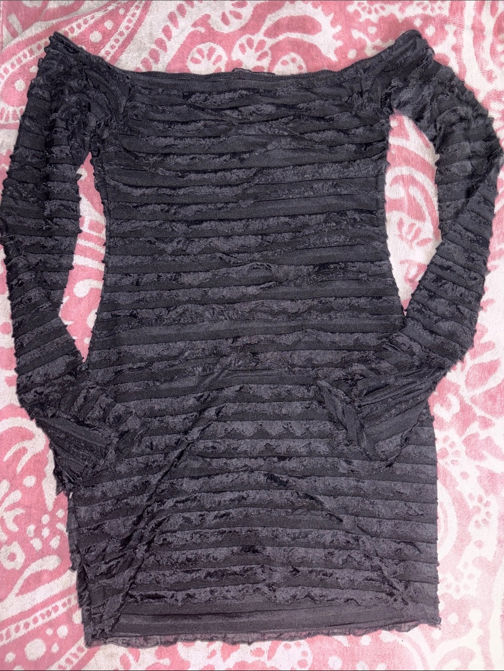 Black Off-Shoulder Ruffled Long Sleeve Top